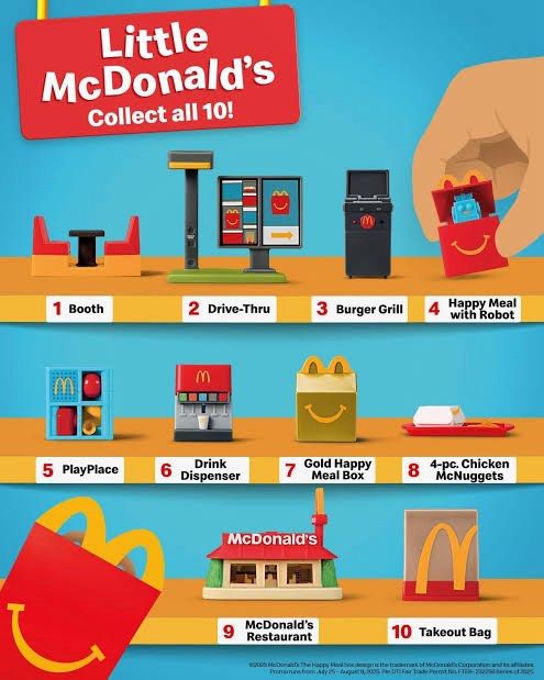 Lil McDonald’s Miniature Series (Complete Set) (Category: Designer & Blind Box Toys) located in San Pedro. Submitted by saabflo (Listing ID 1422377164, Image 1). Description: Lil McDonald’s Miniature Series (PH) Complete Set - All 10 Designs 🍟 Original & Unopened 🍔 All boxes in 10/10 condition 🍗 Includes: Booth, Drive-Thru, Burger Grill, Happy Meal with Robot, PlayPlace, Drink Dispenser, Gold Happy Meal Box, 4pc. Chicken McNuggets, McDonald’s 
