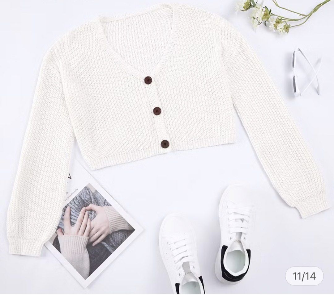 LOVITO Cropped Knit Cardigan (White) (Category: Coats, Jackets and Outerwear) located in Consolacion. Submitted by declutterwithzel (Listing ID 1422271242, Image 2). Description: Good for casual or dressy outfits. Easy to layer and nice to wear in cool places like the mall. Worn twice only. .