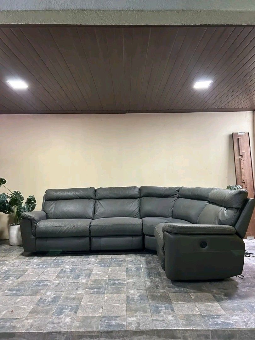 L-Shaped Reclining Sofa (Category: Sofas) located in Valenzuela. Submitted by princeraya55649 (Listing ID 1422234991, Image 1). Description: Imported Genuine Leather Big n Bulky Automatic Ltype Reclining Sofa from Korea P38k Only Super Sale🌼🌼🌼 119x89x38in Genuine Leather/ Gray Big n Bulky Automatic Reclining 220v Walang Sag Walang Lubog Makapal ang Foam Heavy duty No issue Good Condition Minor Scratch From Korea .