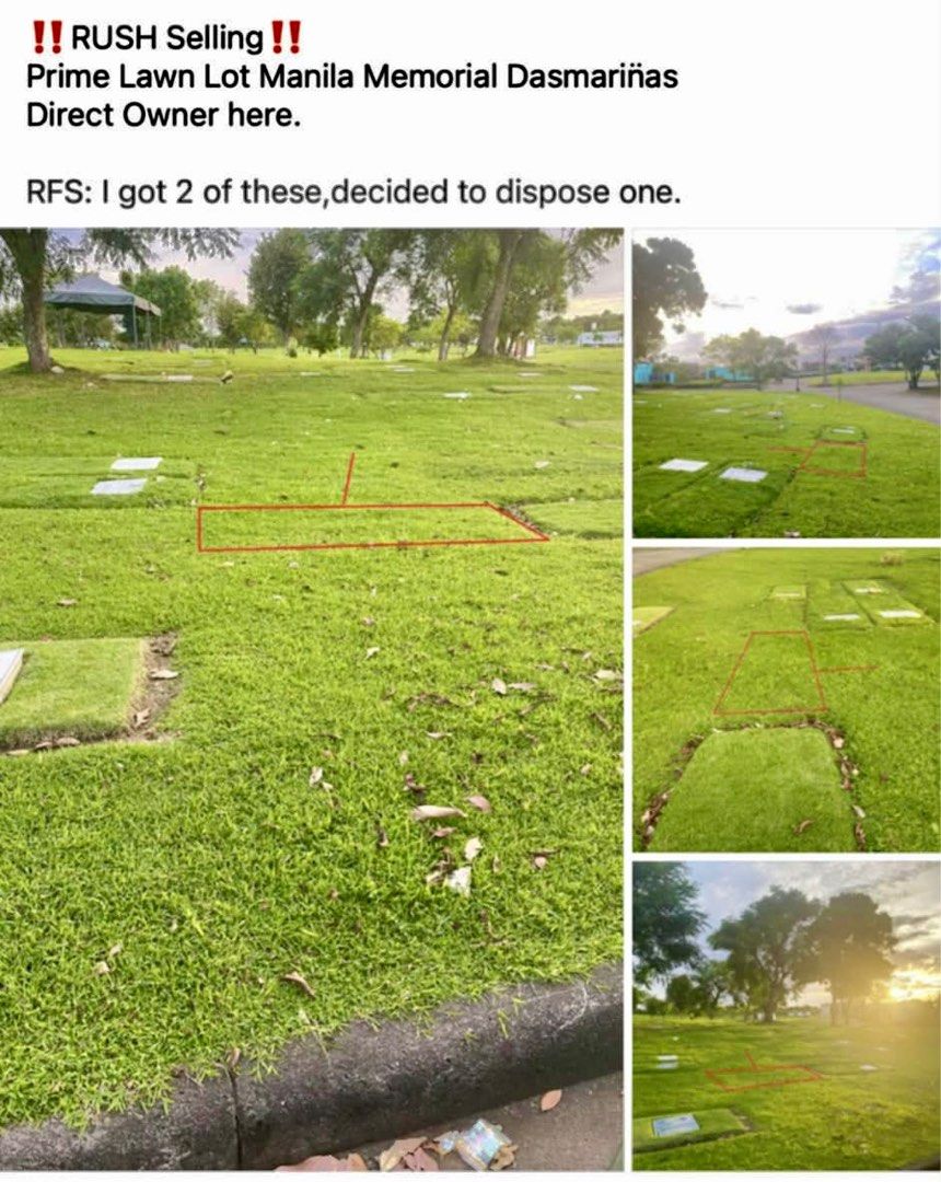 Manila Memorial Lot Dasmariñas Cavite (Category: Memorial Lot) located in Cavite. Submitted by jmbcollections (Listing ID 1422360875, Image 1). Description: Rush for Sale‼️‼️‼️ Manila Memorial Lot in Dasmariñas Cavite. Prime Lot. With trees near the lot. 180k na po ang selling price ngayon. Our price is only 125k. Slightly negotiable. Cash only. Rfs: Helping my friend. She owned a 2 lots already. She needs cash for other expenses. For more info p