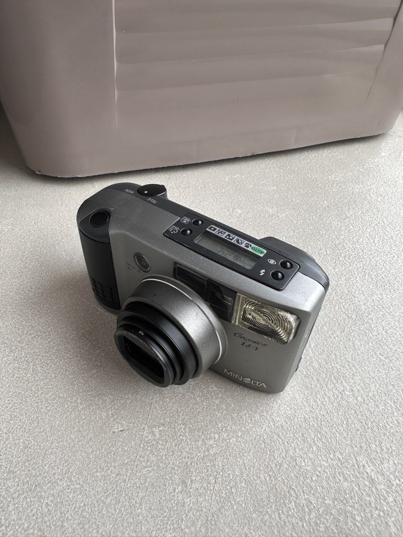 Minolta Capios 140 Film Camera (Category: Cameras) located in Manila. Submitted by dca.preloved (Listing ID 1422305159, Image 1). Description: Inclusions: ✔️ Camera unit ✔️ 2 batteries (installed) ✔️ 1 extra battery ✅ Tested and working ✅ Good condition ❗️disclamer: photos grabbed from the net .