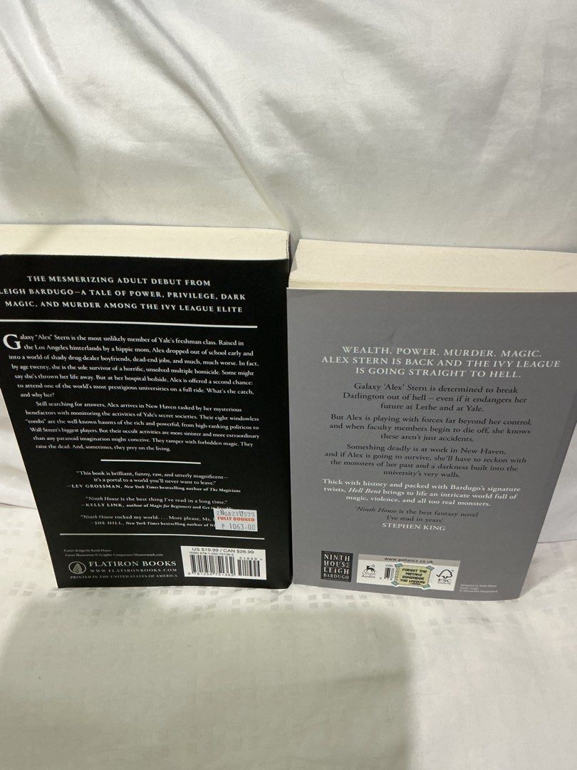 (LAST PRICE) Ninth House & Hell Bent by Leigh Bardugo (Category: Storybooks) located in Cavite. Submitted by audepages (Listing ID 1422264028, Image 3). Description: STILL AVAILABLE Set of two books: Ninth House and Hell Bent by Leigh Bardugo. Both are paperback editions. Ninth House is the first book in the series. The books are in English. The covers feature striking designs with the titles and author's name prominently displayed. The back cove