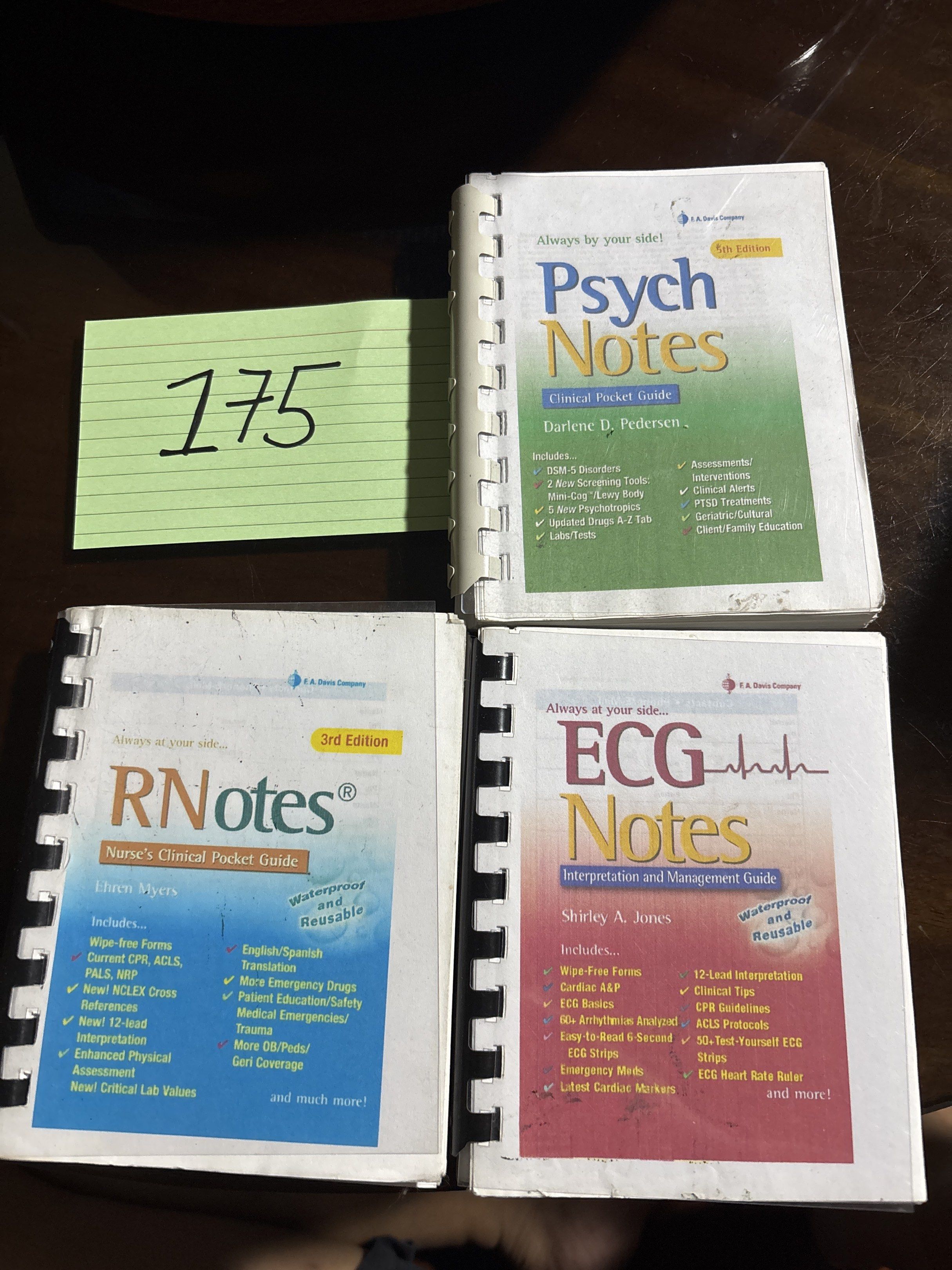 Psych Notes, RN Notes, ECG Notes (Category: Textbooks) located in Vigan. Submitted by aizyyy09 (Listing ID 1422323603, Image 1). Description: - Set includes: Psych Notes, RN Notes (3rd Edition), and ECG Notes. - Waterproof and reusable pocket guides. - Perfect for nursing students and professionals. - Covers topics like ECG interpretation and clinical tips..