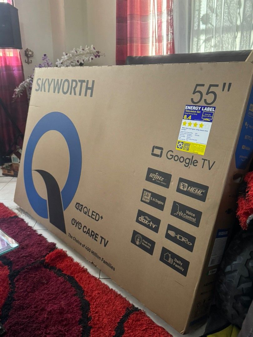 SKYWORTH 55 QLED Smart TV (Category: TV) located in Cavite. Submitted by saiyantist (Listing ID 1422278240, Image 1). Description: SEALED - SKYWORTH 55QE63G - QLED+ - Smart TV - 4K Reso - 120hz ready - Netflix & YouTube ready RFS: Napanalunan sa raffle. Loc: Silang, Cavite.