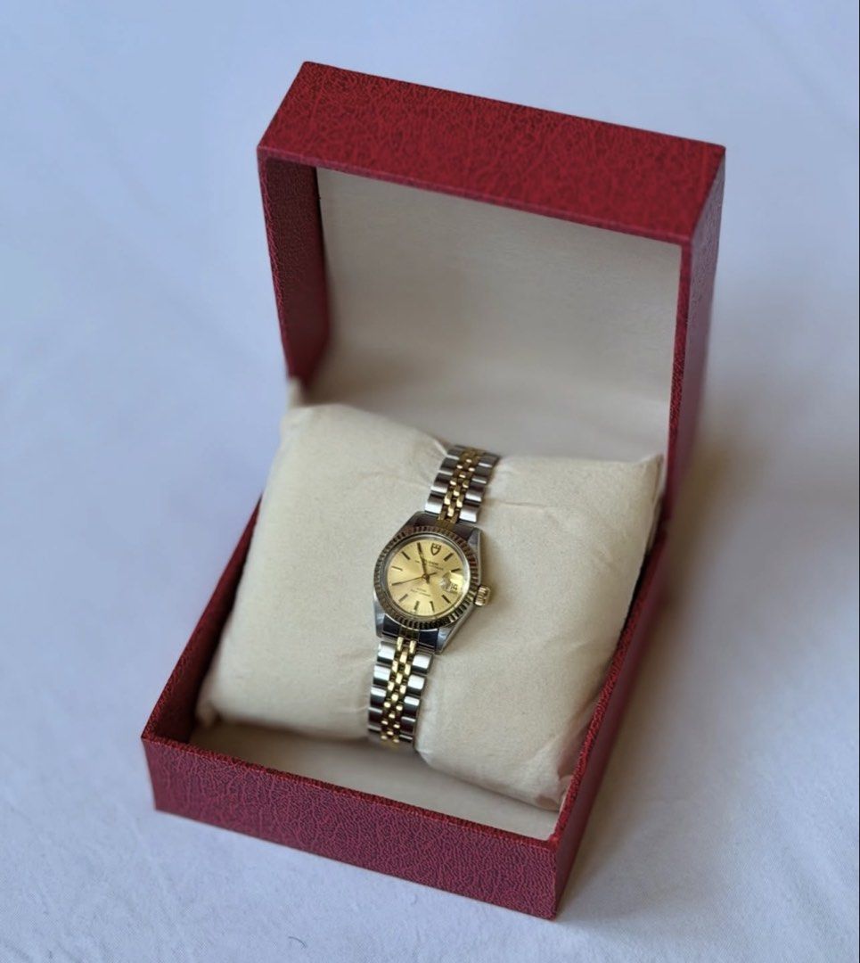 Tudor Princess Oysterdate Ref 92413 two toned Rolex inspired (Category: Women's Watches) located in Manila. Submitted by techboss_mnl (Listing ID 1422328063, Image 2). Description: Model: Tudor Princess Oysterdate Ref. 92413 Movement: Automatic Case: Stainless steel & gold-tone, approx. 25-26mm Bezel: Fluted gold-tone bezel (18k gold) Dial: Classic date dial Crystal: Acrylic Bracelet: Two-tone bracelet • Functions: Hours, minutes, seconds, date W