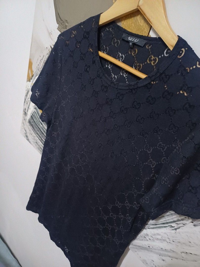 AUTHENTIC VINTAGE GUCCI MONOGRAM TRANSPARENT STRETCHABLE SHIRT (Category: Luxury Apparel) located in Arayat. Submitted by angels_closet247 (Listing ID 1419330056, Image 2). Description: Actual size using inches Armpit to Armpit 18 Lenght /28 fittings is Medium,Large to Women Excellent Condition, Issue: 😉Message if you have any other question about sizing. We do shipping nation wide I’m also open for video call so that you can see the item you ‘r
