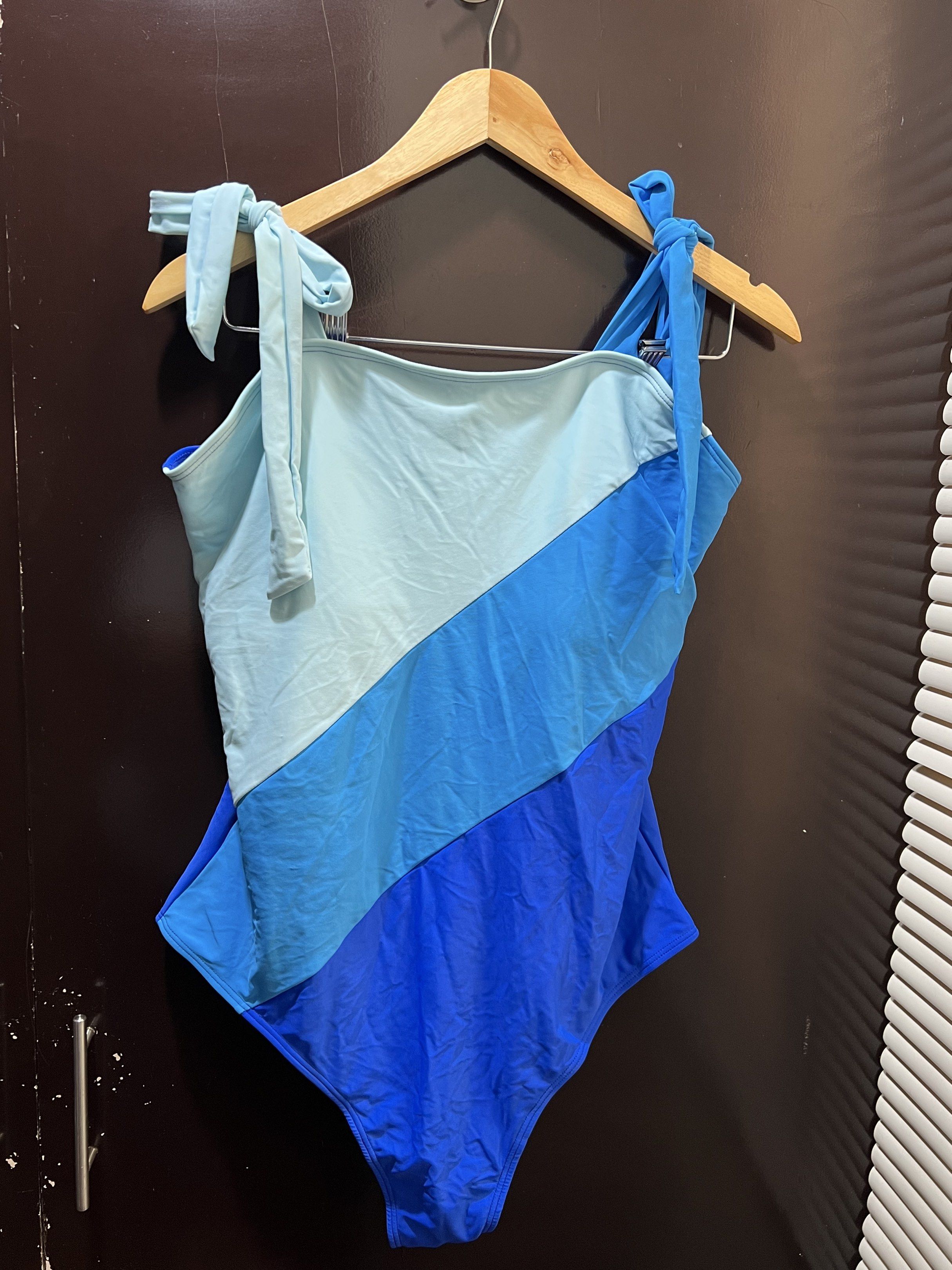 Blue Colorblock Swimsuit with Tie Straps (Category: Bikinis & Swimsuits) located in Paranaque City. Submitted by lhenlhen0021 (Listing ID 1419294222, Image 1). Description: - Colorblock design in shades of blue - One-piece style - Features tie straps for an adjustable fit.