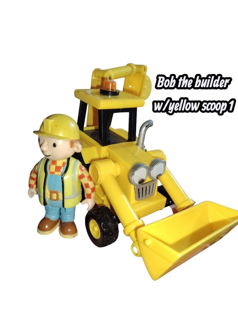 Bob the Builder Toy with Yellow Scoop (Category: Kids Toys) located in Iligan City. Submitted by shehabdor98515 (Listing ID 1419270348, Image 1). Description: - Bob the Builder toy set - Includes Bob the Builder figure - Features a yellow construction vehicle - Vehicle has black wheels - Includes a light on top - Great for kids who love Bob the Builder!.