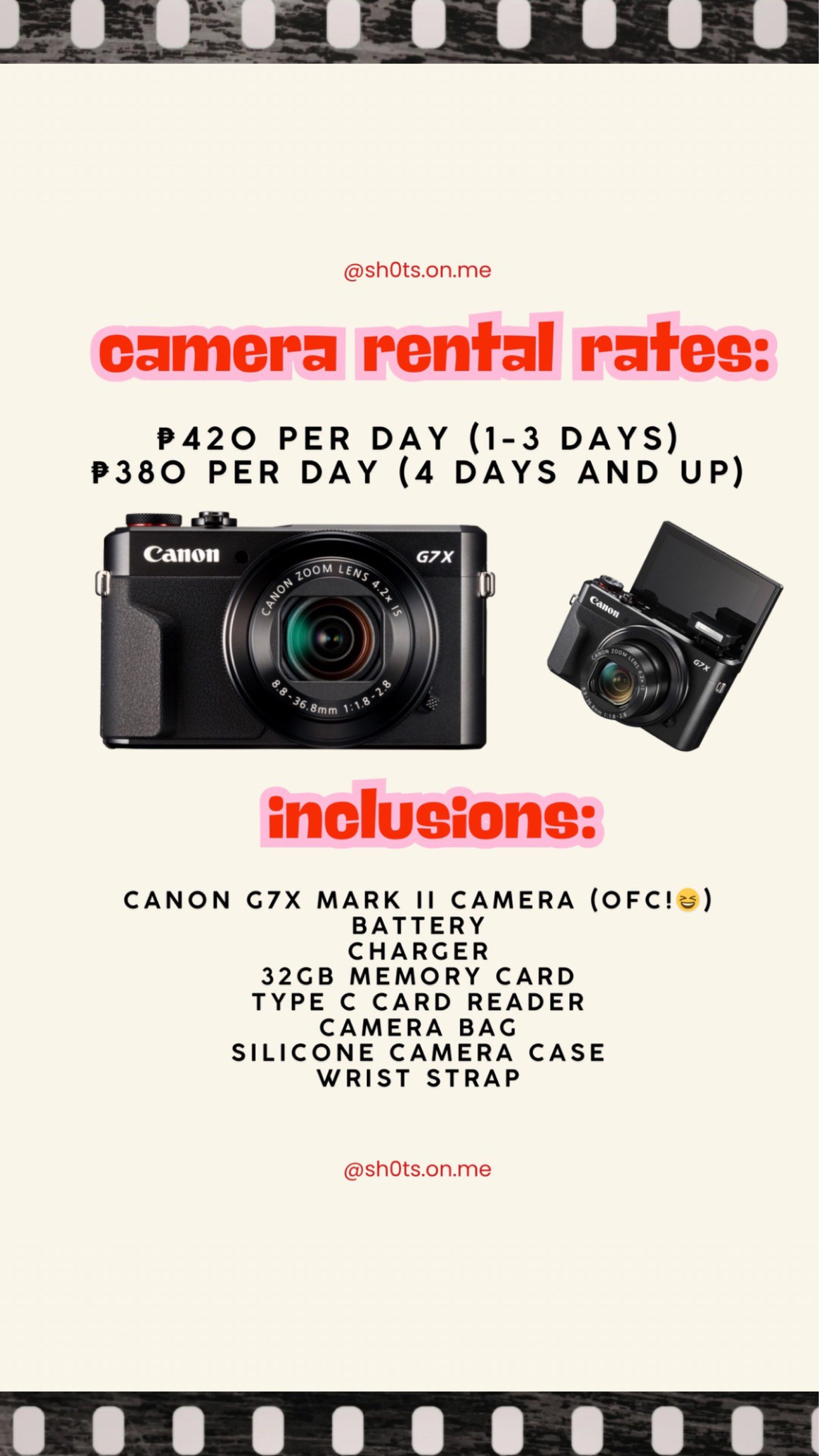 canon g7x mark ii for rent (Category: Cameras) located in Taguig. Submitted by bottoms.up.diaries (Listing ID 1419301025, Image 1). Description: u can message me also @sh0ts.on.me.