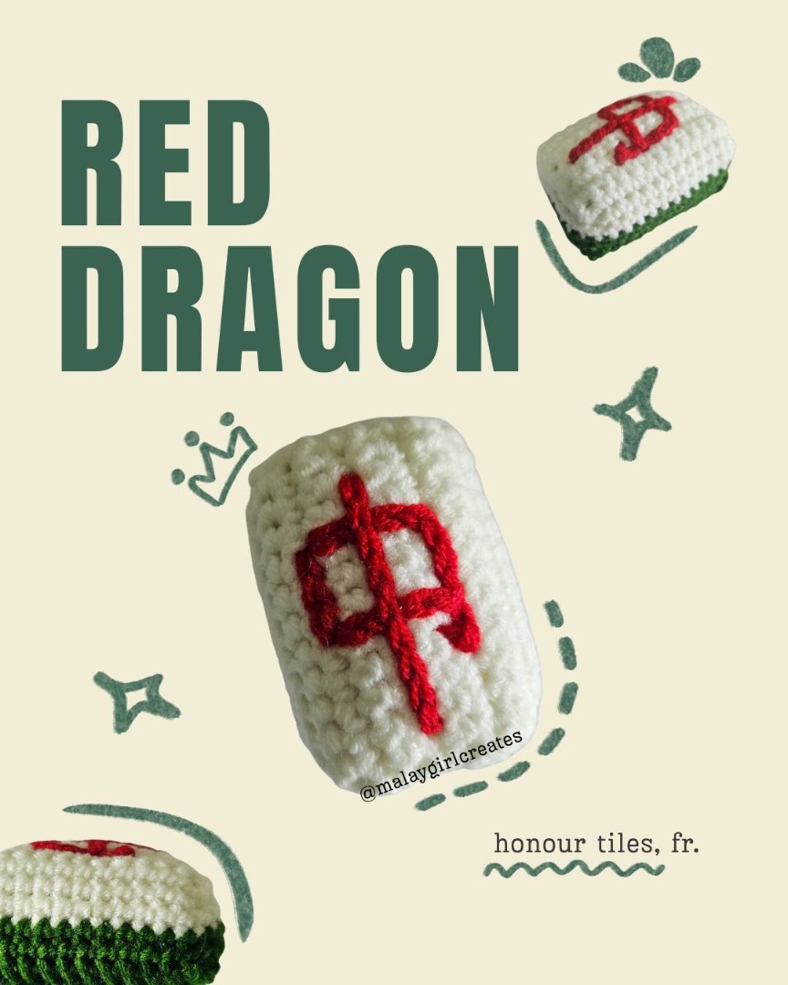 Handmade Crochet Mahjong Tiles - Red Dragon, Hobbies & Toys, Stationery ...
