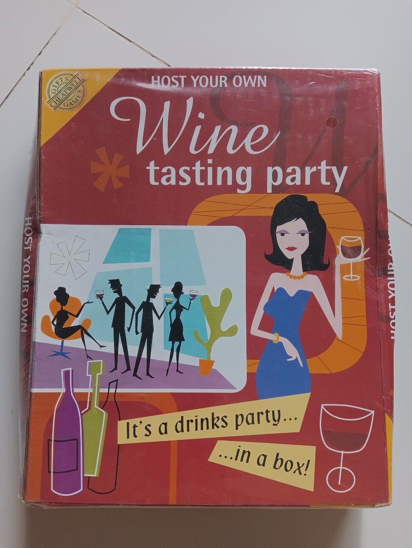 Host Your Own Wine Tasting Party Game (Category: Board Games & Puzzles) located in Porac. Submitted by redapple24 (Listing ID 1419241509, Image 1). Description: - Wine Tasting Party in a Box! - Includes a music CD for ambiance. - Features wine bands with tasting notes. - Includes a mystery wine game. - Contains a CD quiz game. - Comes with invitation cards. - Ideal for a fun night with friends..