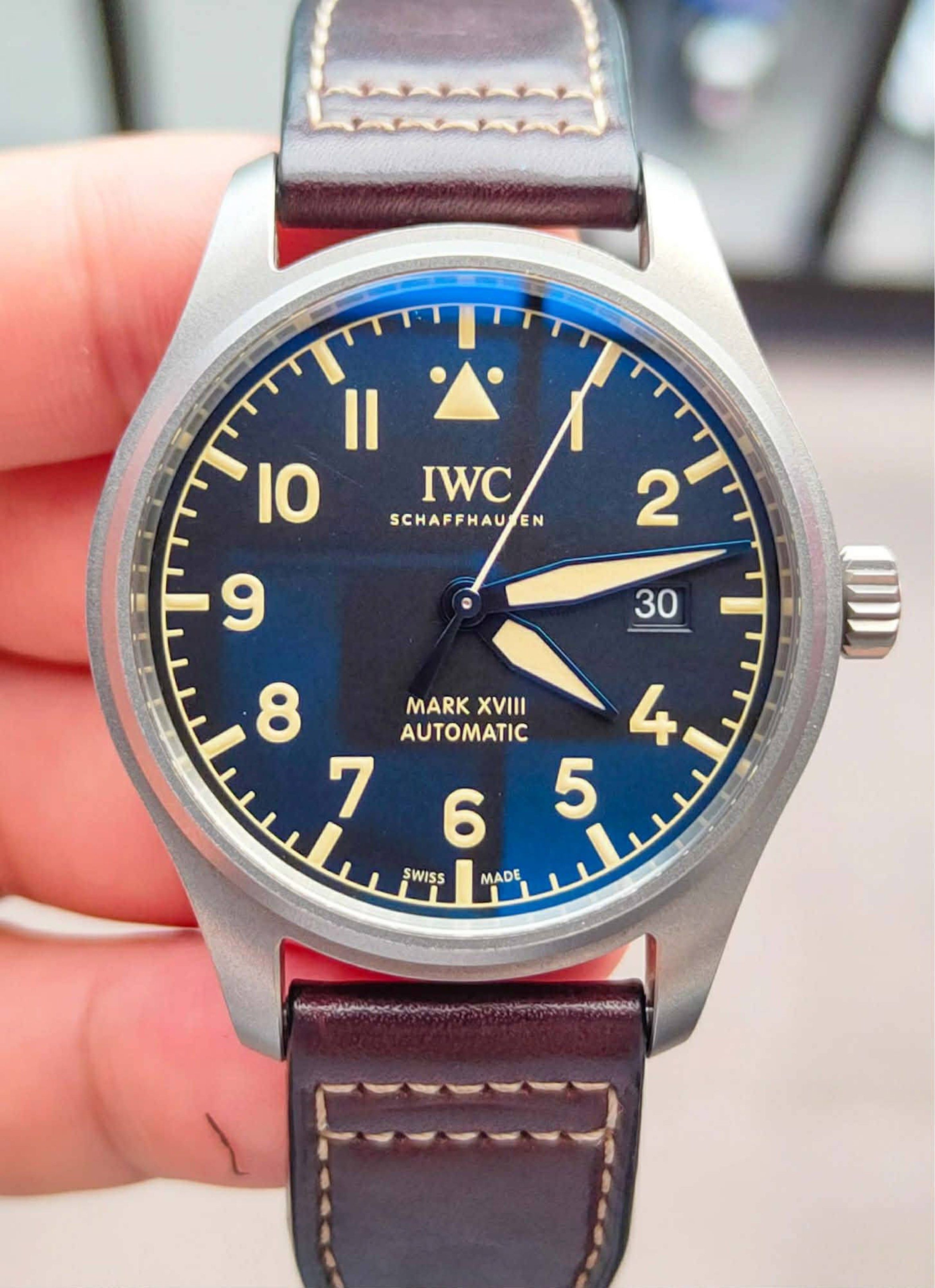 IWC Pilot's Watch Mark XVIII Automatic (Category: Luxury Watches) located in Manila. Submitted by kristinepenafiel (Listing ID 1419380422, Image 2). Description: 2021 SPECIAL EDITION IWC MARK XVIII PILOT’S WATCH HERITAGE TITANIUM‼️ Price: 228,000 php Complete Set 8 Years Warranty Automatic Model: IW327006 Case: 40mm Condition: 9.5 / 10 Black Dial w/ Vintage Patina.
