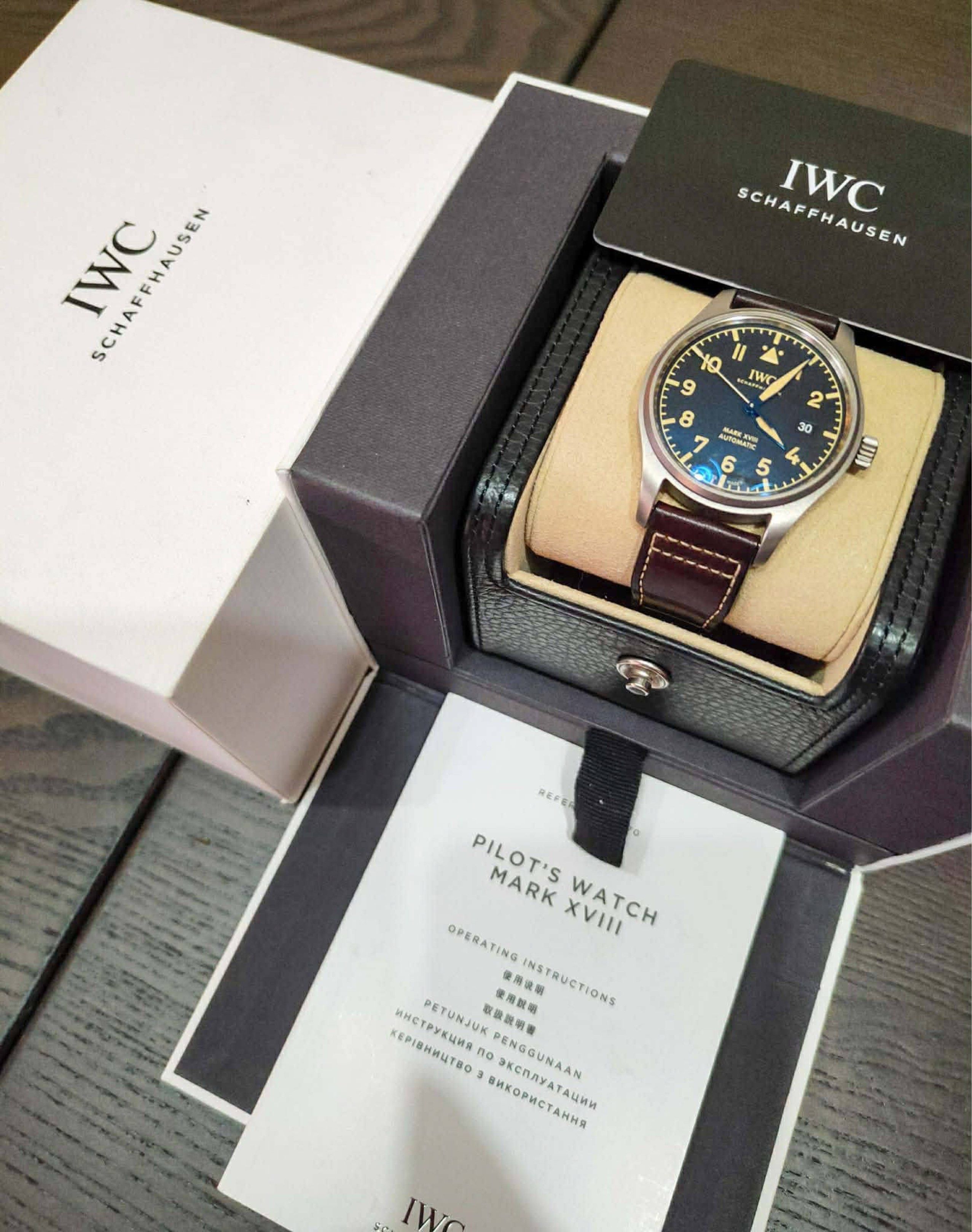 IWC Pilot's Watch Mark XVIII Automatic (Category: Luxury Watches) located in Manila. Submitted by kristinepenafiel (Listing ID 1419380422, Image 3). Description: 2021 SPECIAL EDITION IWC MARK XVIII PILOT’S WATCH HERITAGE TITANIUM‼️ Price: 228,000 php Complete Set 8 Years Warranty Automatic Model: IW327006 Case: 40mm Condition: 9.5 / 10 Black Dial w/ Vintage Patina.