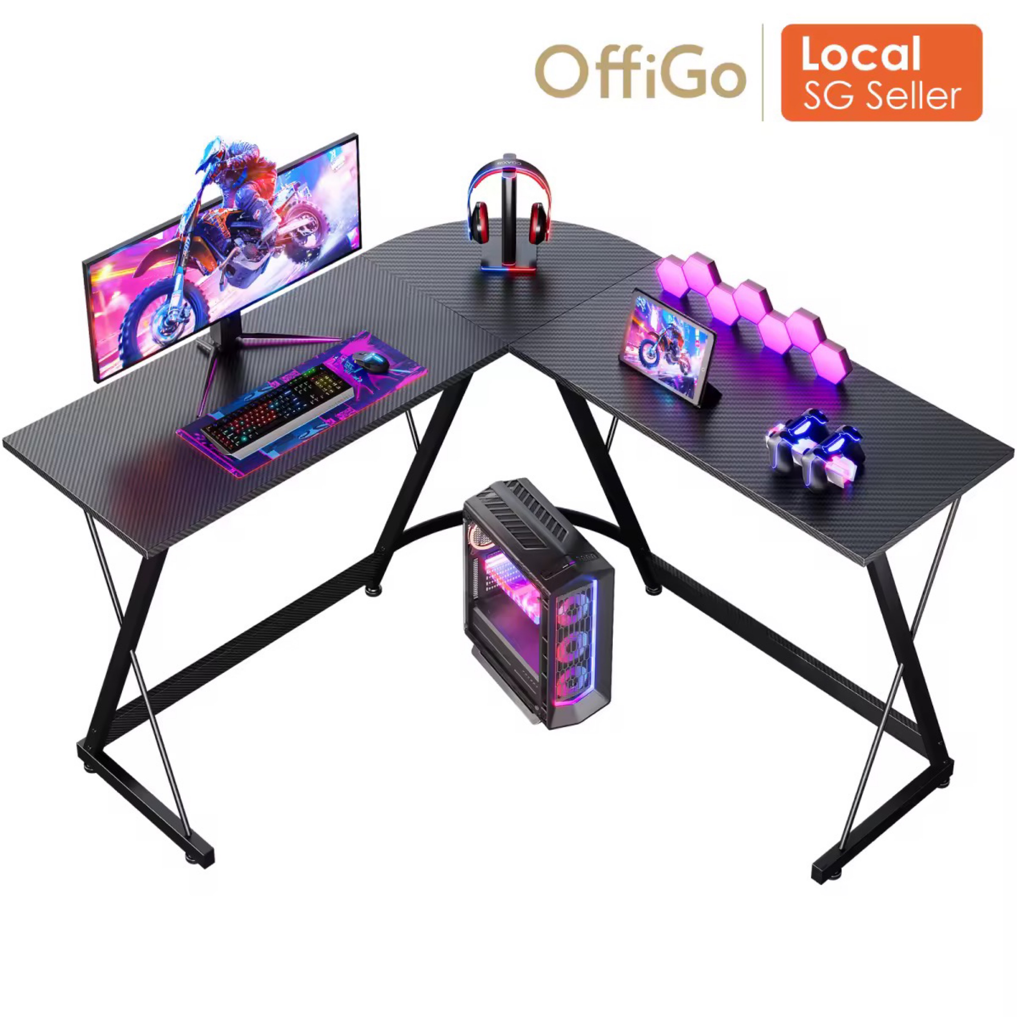 L Shaped Gaming Table | Carbon Fibre Textured Tables | Office Computer ...
