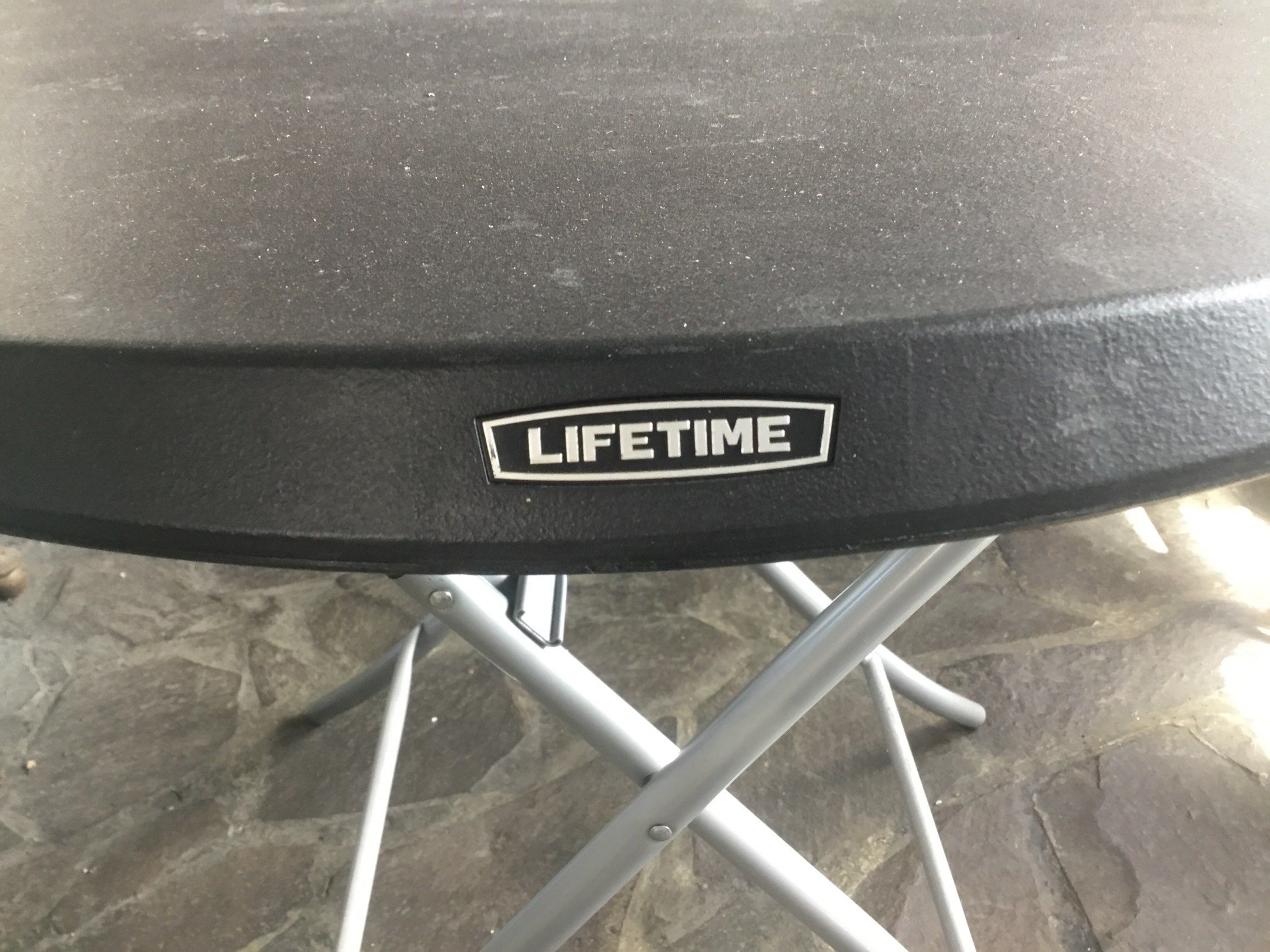 Lifetime Round Folding Table (Category: Tables & Sets) located in Manila. Submitted by roberto.enriquez (Listing ID 1419268000, Image 2). Description: - Durable Lifetime round folding table. - Features a black tabletop. - Sturdy, foldable metal frame. - Designed for easy storage and transport. - Perfect for events, parties, or everyday use. - Round shape, suitable for various settings. - Practical and space-saving. Diameter 32 inches Height 30 in