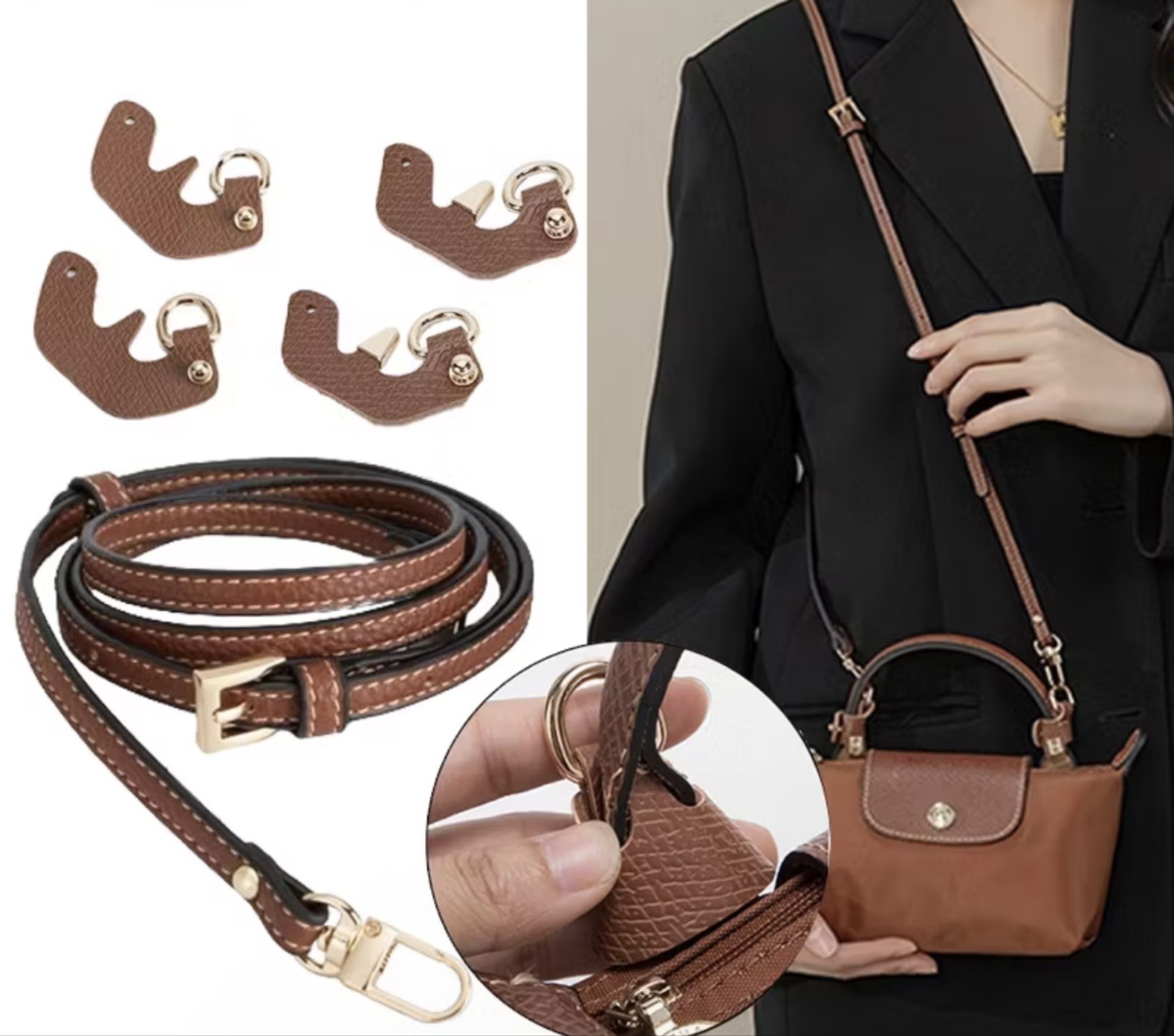 Longchamp Le Pliage Cuir Mini Bag with Strap (Category: Luxury Bags & Wallets) located in Quezon City. Submitted by styleluremnl (Listing ID 1419387731, Image 1). Description: - Authentic Longchamp Le Pliage Cuir Mini Bag - Detachable and adjustable brown strap - Available Colors: Beige, White, Yellow, Green, Pink, Burgundy - Top handle and flap closure - Leather flap with Longchamp logo.