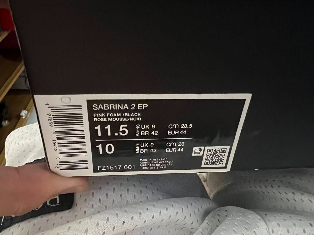 Nike Sabrina 2 EP Pink Foam (Category: Sneakers) located in Davao. Submitted by dakooten (Listing ID 1419259396, Image 1). Description: - Nike Sabrina 2 EP - Colorway: Pink Foam/Black - Features Nike logo - Sign of usage but sole is very crisp - Comes with original box - Size available on box.