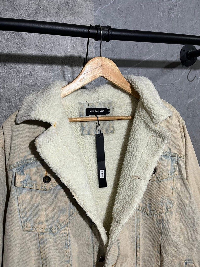 Tank Studios Mud Washed Denim Sherpa Trucker Jacket (Category: Coats, Jackets and Outerwear) located in Manila. Submitted by johncarylph (Listing ID 1419288154, Image 3). Description: Fave piece 🤎 Tank Studios Mud Washed Sherpa Trucker Jacket Brandnew 23” x 25” dimensions Best fit Large.