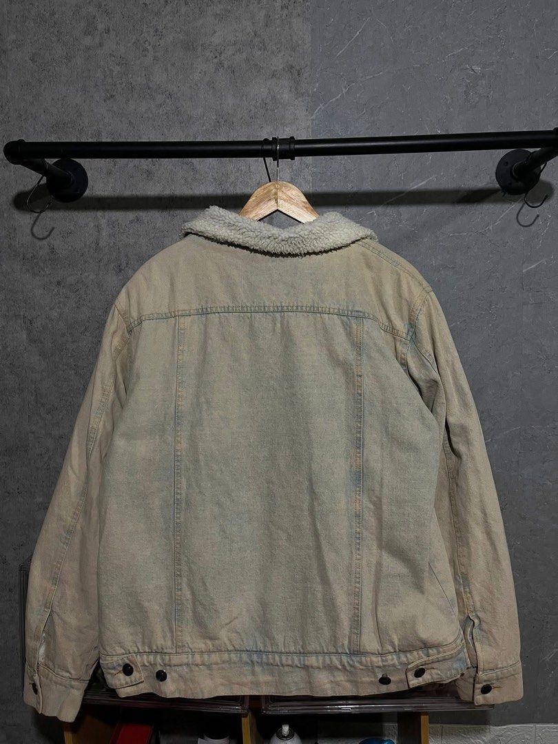 Tank Studios Mud Washed Denim Sherpa Trucker Jacket (Category: Coats, Jackets and Outerwear) located in Manila. Submitted by johncarylph (Listing ID 1419288154, Image 2). Description: Fave piece 🤎 Tank Studios Mud Washed Sherpa Trucker Jacket Brandnew 23” x 25” dimensions Best fit Large.