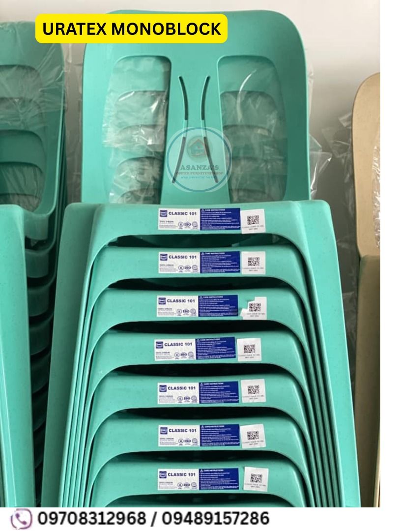 Uratex Monoblock 101 Classic Chair. (Category: Chairs) located in Quezon City. Submitted by asanzasmik45405 (Listing ID 1419224441, Image 3). Description: Material and Durability: It is made from high-quality, strong, solid plastic materials and 100% virgin resin. It is designed for durability and can carry a weight of up to 200kg. It is also rust-resistant and UV protected, making it suitable for both indoor and outdoor use. .