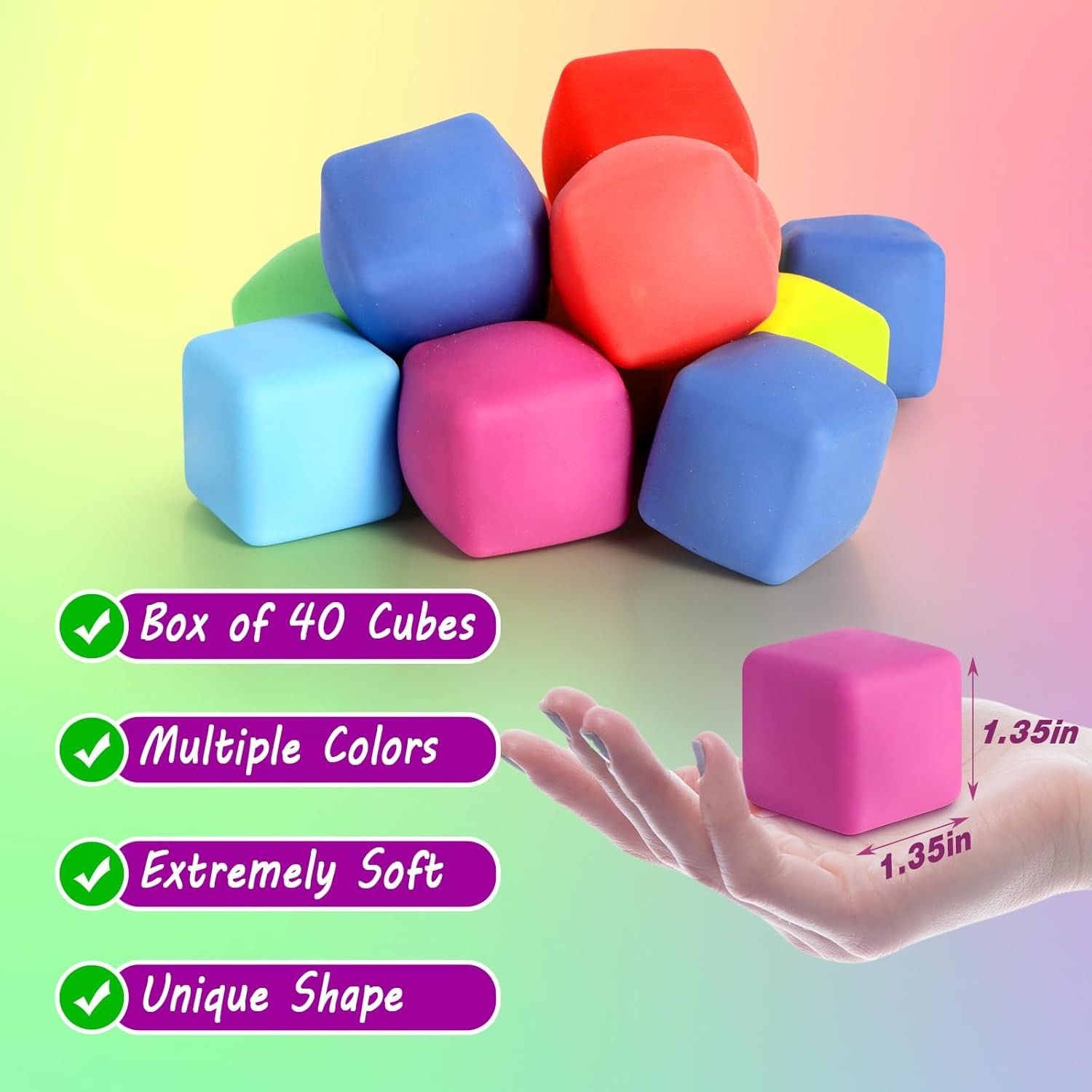 40 Pack Slow Rising Stress Cube Fidget Toys, Squishy Balls Sensory ...