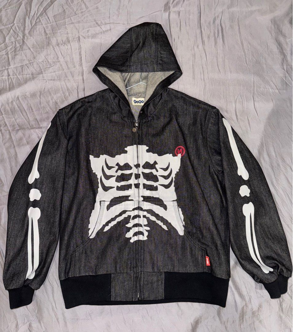 9090 Bone Rigid Denim Zip Hoodie 骨頭丹寧外套骨頭外套, 他的時尚