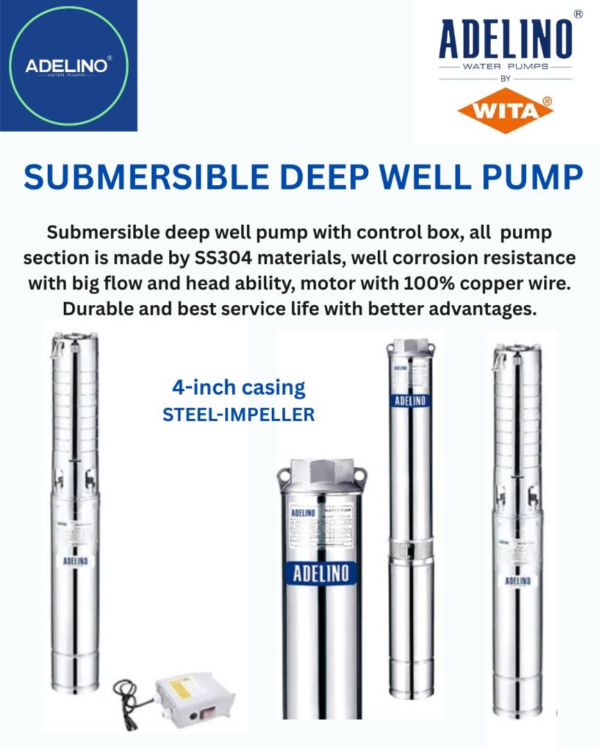ADELINO WATER PUMP (Category: Industrial Equipment) located in Quezon City. Submitted by dito-mura2025 (Listing ID 1422424771, Image 2). Description: Overview Adelino manufactures a wide range of water pumps designed for transferring water or liquids similar to water, suitable for multiple applications including garden irrigation, greenhouse water supply, breeding industry water systems, drainage, and industrial uses . The brand is recognized for