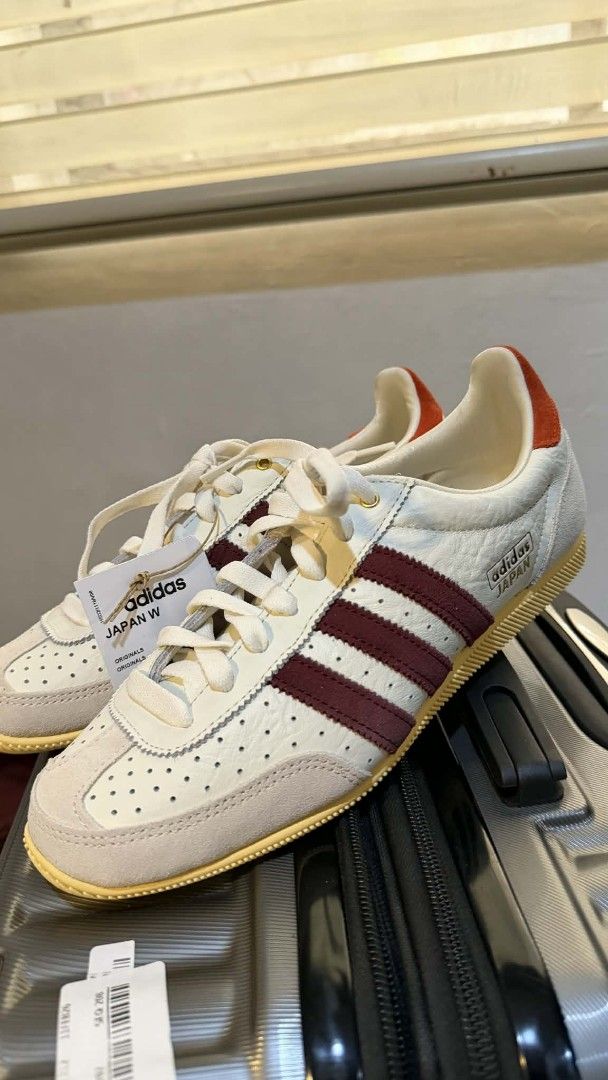 Adidas Japan W Sneakers (Category: Sneakers) located in San Fernando. Submitted by ansh3 (Listing ID 1422402036, Image 2). Description: White and burgundy Features Adidas logo on heel and tongue Includes original tag Brand new with box.
