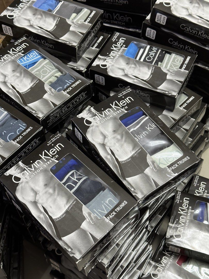 Calvin Klein Cotton Stretch 3-Pack Trunks (Category: Underwear) located in Paranaque City. Submitted by missmargerrieal (Listing ID 1422533814, Image 1). Description: Calvin Klein Cotton Stretch 3-pack trunks. Available in various colors, including blue, black, red, and gray. Made of cotton stretch material. Each pack contains three boxer briefs. Sizes: S, M, L, XL Selling 550 per box ( 3pcs Boxer Briefs ) .
