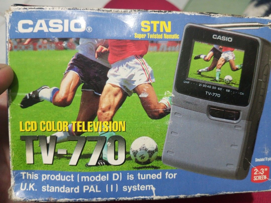 Casio TV-770 LCD Color Television (Category: TV) located in Cabuyao City. Submitted by treblig23 (Listing ID 1422537416, Image 2). Description: Casio Pocket TV Php 950.00 UK/Hong Kong PAL System Makinis yung unit good condition. Cabuyao/Sta. Rosa Laguna Area.
