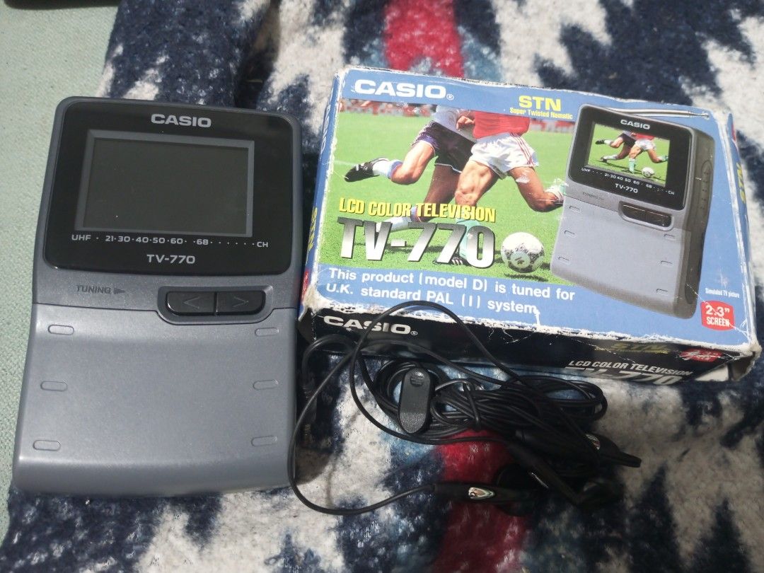 Casio TV-770 LCD Color Television (Category: TV) located in Cabuyao City. Submitted by treblig23 (Listing ID 1422537416, Image 1). Description: Casio Pocket TV Php 950.00 UK/Hong Kong PAL System Makinis yung unit good condition. Cabuyao/Sta. Rosa Laguna Area.
