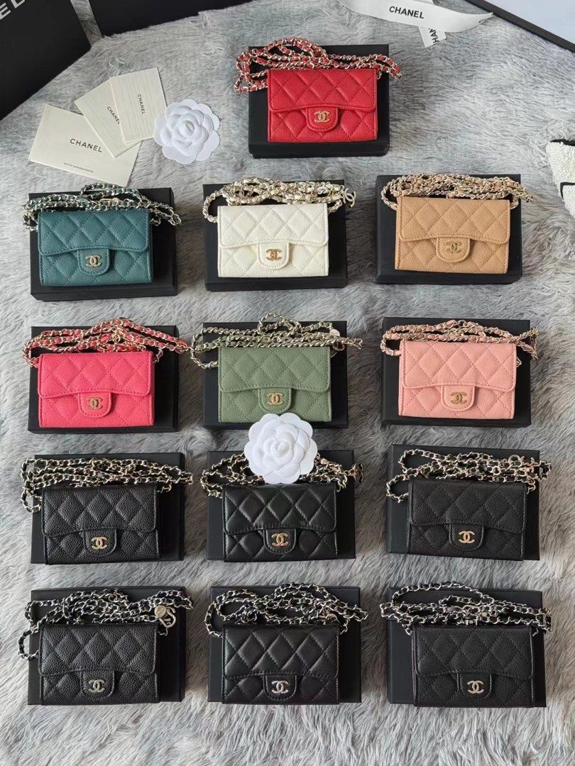 Chanel Wallet on Chain (Category: Luxury Bags & Wallets) located in Manila. Submitted by mscate (Listing ID 1422452143, Image 1). Description: - Chanel Wallet on Chain - Available Colors: Red, Green, White, Beige, Pink, Black - Features: Quilted design, chain strap, CC logo - Includes: Box and authenticity cards.