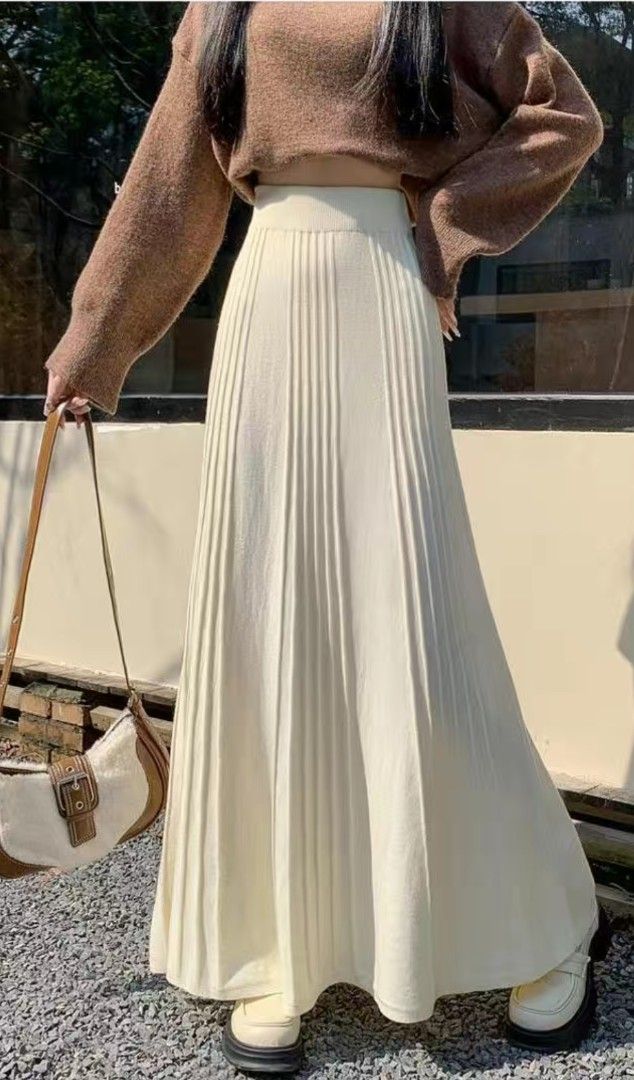 Cream Pleated Maxi Skirt, Women's Fashion, Bottoms, Skirts on Carousell — free download