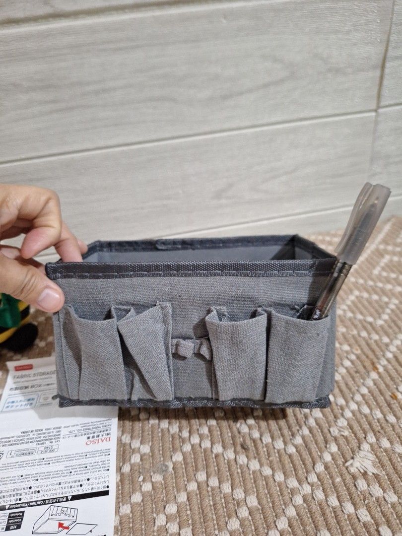 Daiso Fabric Storage Box (Category: Storage Boxes & Baskets) located in Naga. Submitted by bellebargainbox (Listing ID 1422392225, Image 2). Description: ideal for make up or school supplies washable, foldable neutral color excess piece , so new.