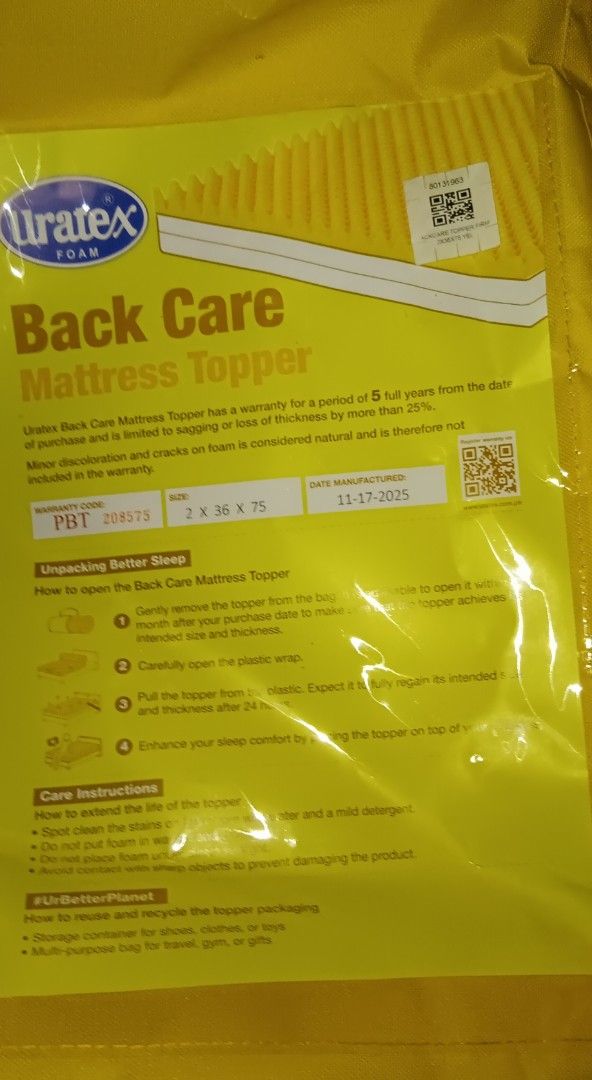 "Egg crate" mattress topper (Category: Braces, Support & Protection) located in Las Pinas. Submitted by 030700 (Listing ID 1422409862, Image 1). Description: size: 2 x 36 x 75 uratex mattress topper !!! Relocating/Moving Soon !!! Most items posted have been stored for a decade or longer hence the discoloration or stain or minor "injuries" Message if (seriously) interested Don't lowball please... LOCATION: BF RESORT LAS PIÑAS PAYMENT: GCASH COURIE