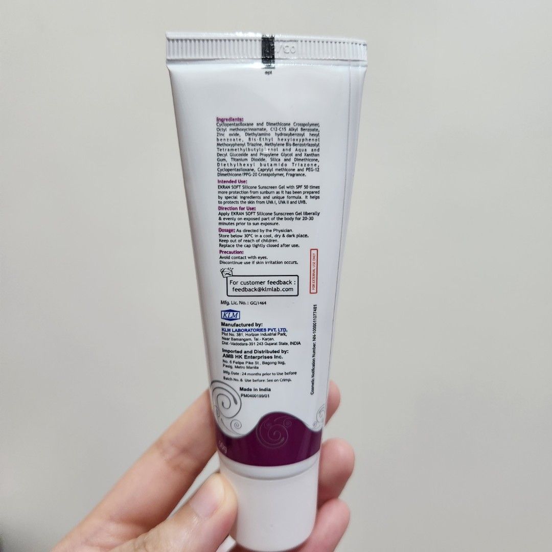 Ekran Soft Silicone Sunscreen Gel SPF 50+ PA+++ (Category: Face Care) located in Antipolo. Submitted by mariden_ (Listing ID 1422424973, Image 2). Description: - used only twice - prescribed by my derma but hindi ako hiyang - broad-spectrum UVA/UVB protection - silicone consistency, parang primer - wag na po tumawad ang mahal ng bili ko dito :(.