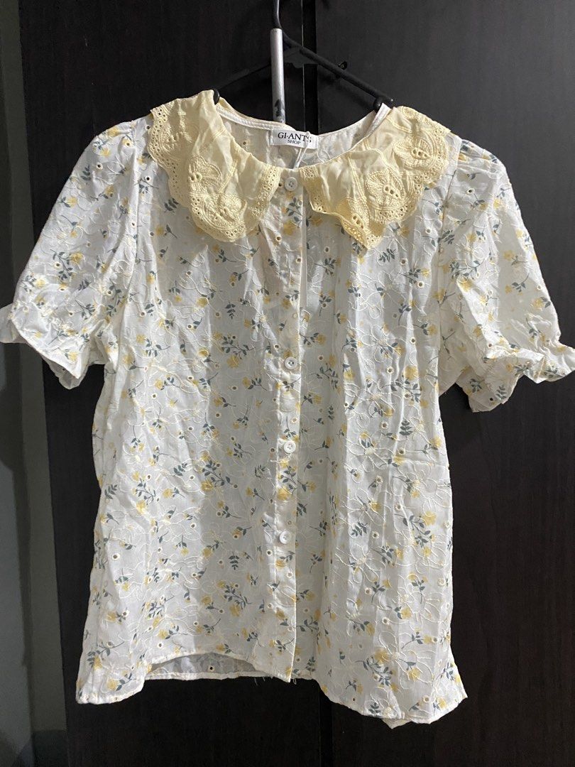 Floral Embroidered Blouse with Peter Pan Collar (Category: Blouses) located in Quezon City. Submitted by greenery01 (Listing ID 1422430815, Image 1). Description: Brand:Giants Brand New with tags Bust:38 Length: 22 inch.