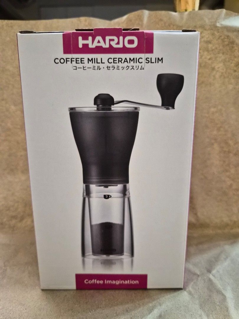 Hario Coffee Mill Ceramic Slim (Category: Coffee Machines & Makers) located in Quezon City. Submitted by jhnsn (Listing ID 1422531953, Image 2). Description: - Hario Coffee Mill Ceramic Slim - MSS-1TB - Brand new - Compact, manual hand grinder - For 2 cups - Holds around 24g of coffee - Washable .