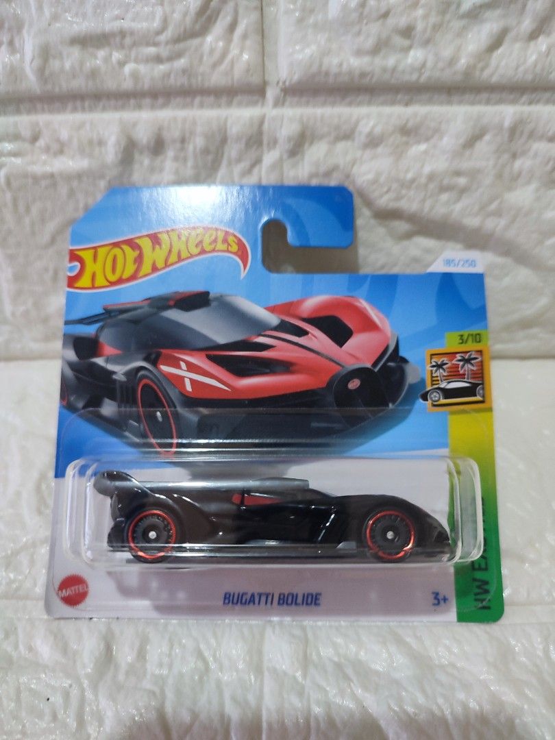 Hot Wheels Bugatti Bolide (Category: Vehicle & Diecast Models) located in Narvacan. Submitted by jigger85 (Listing ID 1422446059, Image 1). Description: - Hot Wheels Bugatti Bolide diecast car - Black body with red accents - 2022 Series - Brand new, in original packaging - Suitable for ages 3 and up.