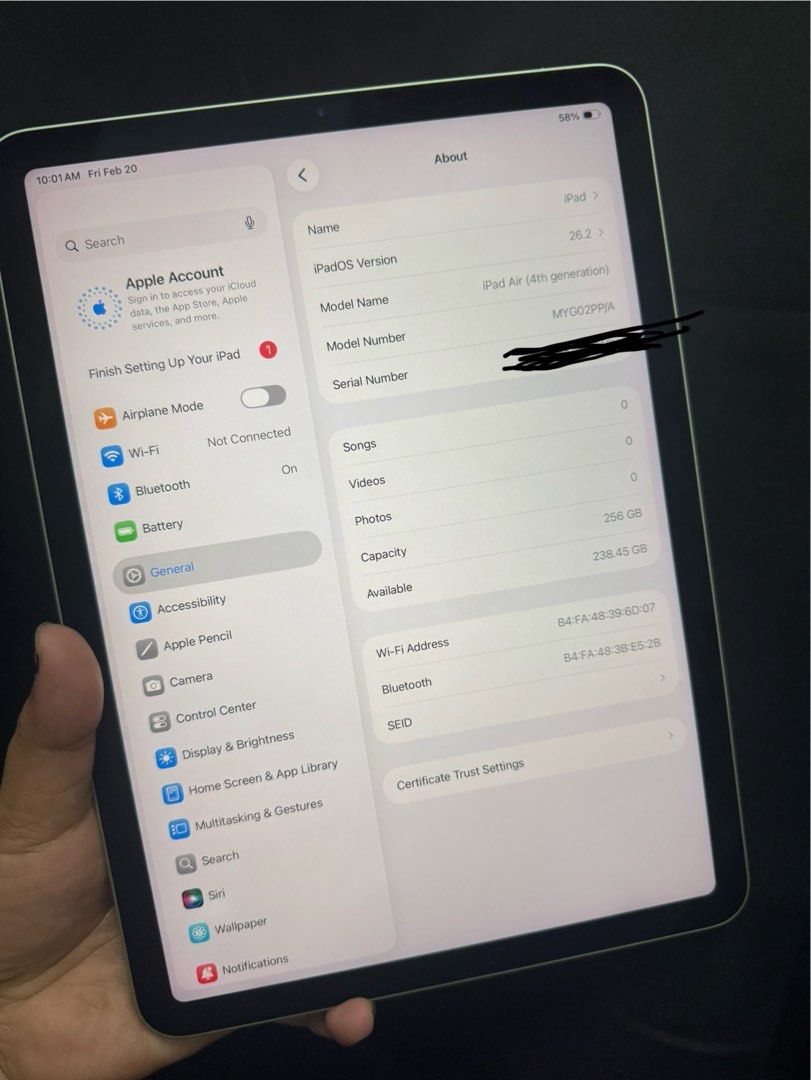 iPad Air 4th Generation (Category: iPad) located in San Juan City. Submitted by wainefreygadgetshop (Listing ID 1422533663, Image 2). Description: iPad Air 4th Generation 256gb ALL GOODS AT WORKING NO REPAIR HISTORY NO HIDDEN ISSUE (ILALAGAY KO PO SA NOTE YUNG HONEST ISSUE) Smooth na smooth padin Gamitin GOOD BOARD GOOD FOR PARTS EXCEPT LCD TEST ALL YOU WANT BAGO BAYARAN Note:LCD WHITE SPOT DINA HALATA PAG NAKA DARKMODE YAN YUNG HONEST ISSUE KAYA