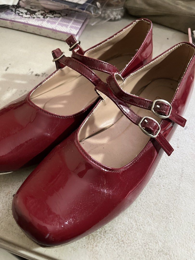 Mary Jane Shoes (Category: Heels) located in Manila. Submitted by hahahhajsja (Listing ID 1422430078, Image 1). Description: - maroon mary jane shoes - double straps with buckle closure - square toe design - made of glossy material.