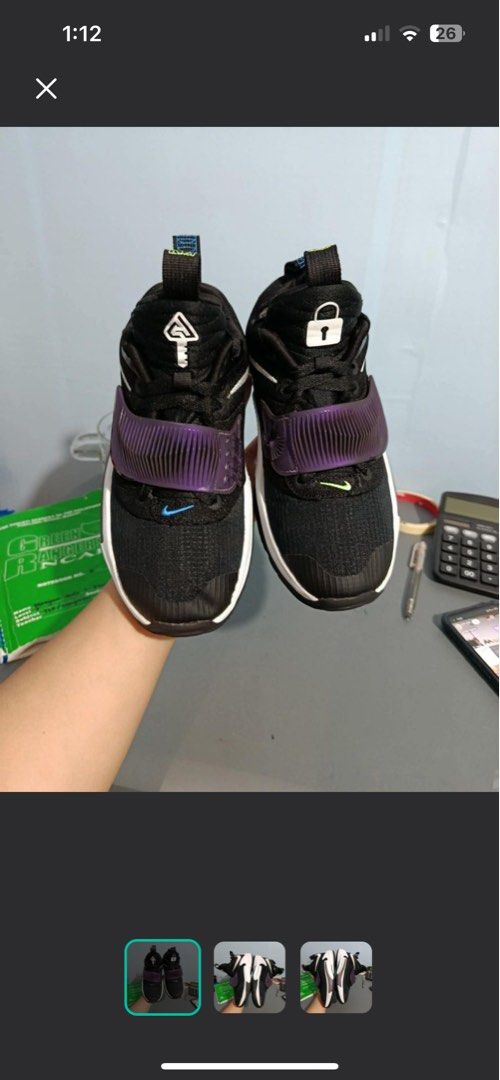 Nike Zoom Freak 3 Black White (Category: Babies & Kids Fashion) located in Tagbilaran City. Submitted by chawbello (Listing ID 1422529530, Image 2). Description: - size 36.5 -unnoticeable heeldrag super small - Color: Black and White - Purple midfoot strap - White midsole - Black upper with white swoosh - Key and lock design on tongue.