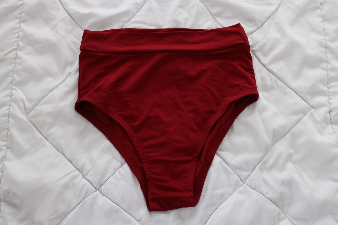 Red High-Waisted Bikini Bottom (Category: Bikinis & Swimsuits) located in Makati City. Submitted by bysaaaam (Listing ID 1422474308, Image 1). Description: - High-waisted underwear - Solid red color - Wide waistband - Full coverage design - Made of soft, stretchy material - Clean and well-maintained.