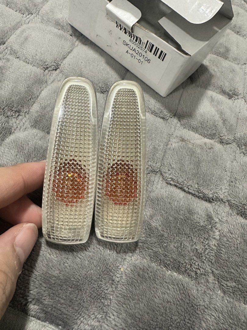 Side Marker Lights (Category: Everything Else Others) located in Bulacan. Submitted by primepoint (Listing ID 1422515741, Image 2). Description: - Pair of side marker lights - Includes two pieces - Clear lens with amber reflector - Visible connectors - Original front fender lights of Mitsubishi Mirage Glx. .