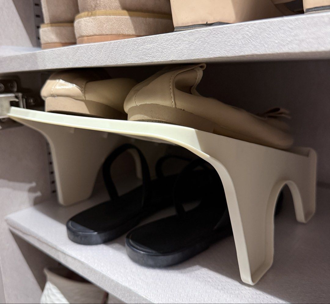 Stackable Shoe Organizers - Space Saving (Category: Storage Boxes & Baskets) located in Singapore. Submitted by elkkkk (Listing ID 1422481237, Image 2). Description: Stackable shoe organizer. Maximizes closet space. Holds two pairs of shoes. Used, but in very good condition. Durable and easy to clean. $10 for about 20 pieces Self pickup at Punggol 828750.