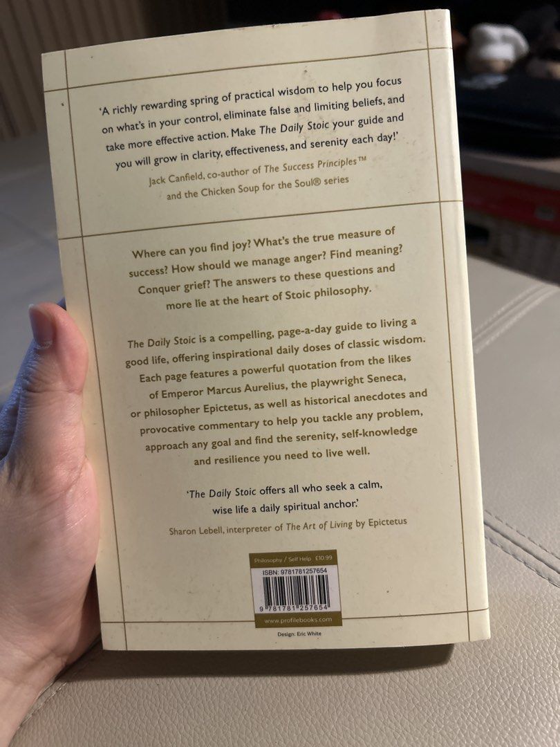 The Daily Stoic by Ryan Holiday (Category: Storybooks) located in Tacloban City. Submitted by ana.kiwi (Listing ID 1422510890, Image 2). Description: Daily Stoic offers 366 meditations on wisdom, perseverance, and the art of living. It features new translations of Seneca, Epictetus, and Marcus Aurelius. This book is a guide to living a good life, offering inspirational daily doses of classic wisdom. .
