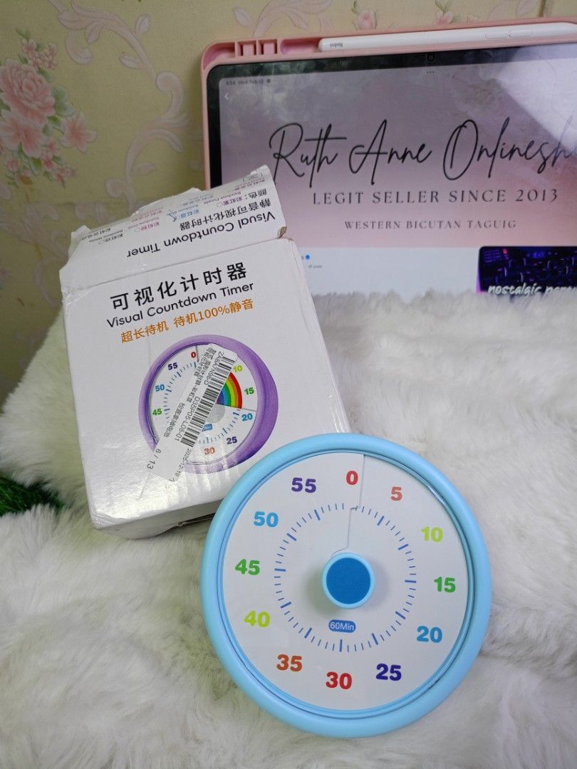 TYLERI Visual Countdown Timer - 60 Minutes (Category: Clocks) located in Taguig. Submitted by urico_anne23 (Listing ID 1422490873, Image 2). Description: - TYLERI Visual Countdown Timer - Silent alarm clock - Cartoon round design - 60-minute timer - Blue bezel with rainbow indicator - Easy to use and read - Ideal for time management.
