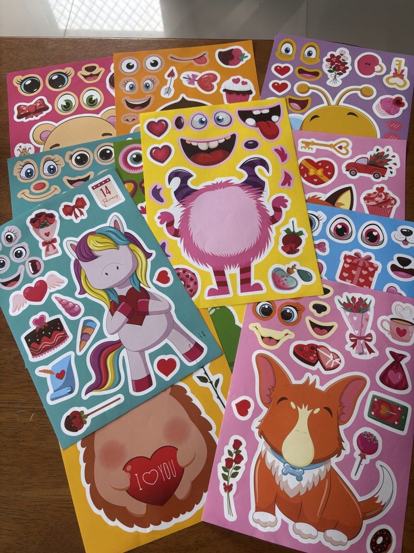 Valentine's Day Sticker Sheets (Category: Art & Prints) located in Calamba. Submitted by cur8d (Listing ID 1422439716, Image 1). Description: - Valentine's Day themed sticker sheets - Features cute designs: unicorns, monsters, and animals with hearts - Ideal for decorating cards, gifts, and personalizing items - Each sheet contains a variety of stickers - Great for kids and sticker enthusiasts!.