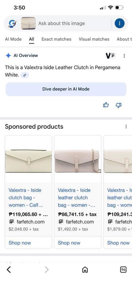 Valextra Iside Leather Clutch - Pergamenna White (Category: Luxury Bags & Wallets) located in Roxas City. Submitted by lynngreyartillero (Listing ID 1422452740, Image 2). Description: Valextra Iside Clutch 🤍🤍🤍 Ang ganda nito mga madaaaam 🤍🤍🤍 Valextra clutch 🤍🤍🤍 Pwd lagyan ng sling pero mas bet kung wala pang bonggahan ang dalahan pwd pang party na sosyalan 😍😍😍 Like new may mga protector pa ang hardware 🤍🤍 Very minimal sign of usage 