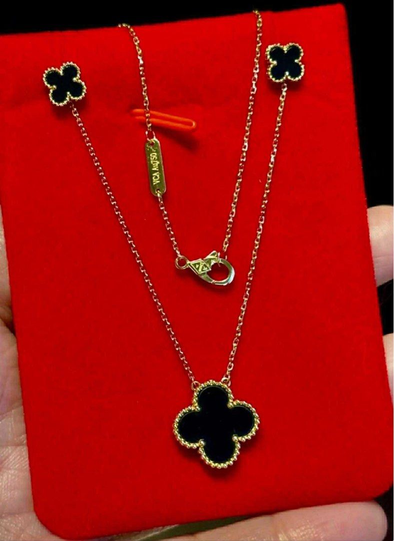 VCA Alhambra Necklace and Earrings Set (Category: Necklaces) located in Manila. Submitted by treasure.wave (Listing ID 1422464486, Image 1). Description: VCA hk setting 5.2 grams earrings and necklace.